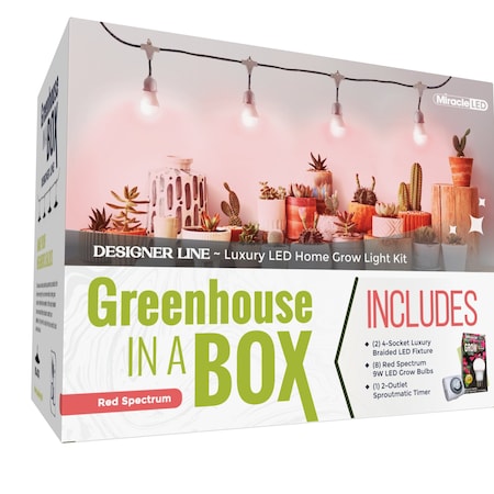 Miracle Led 4-Socket Greenhouse in a Box Grow Light Kit Red Spec 9W Replace 150W Grow Bulb, Timer, 2PK 802440